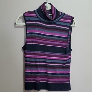 Reitmans Striped Sleeveless Turtleneck Top Size Large